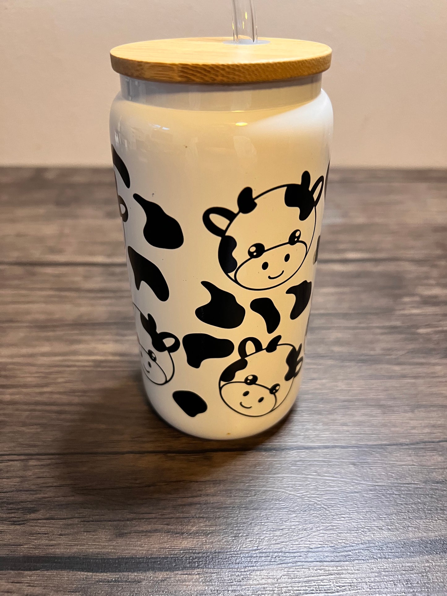 Cute Cow 16oz Glass Can