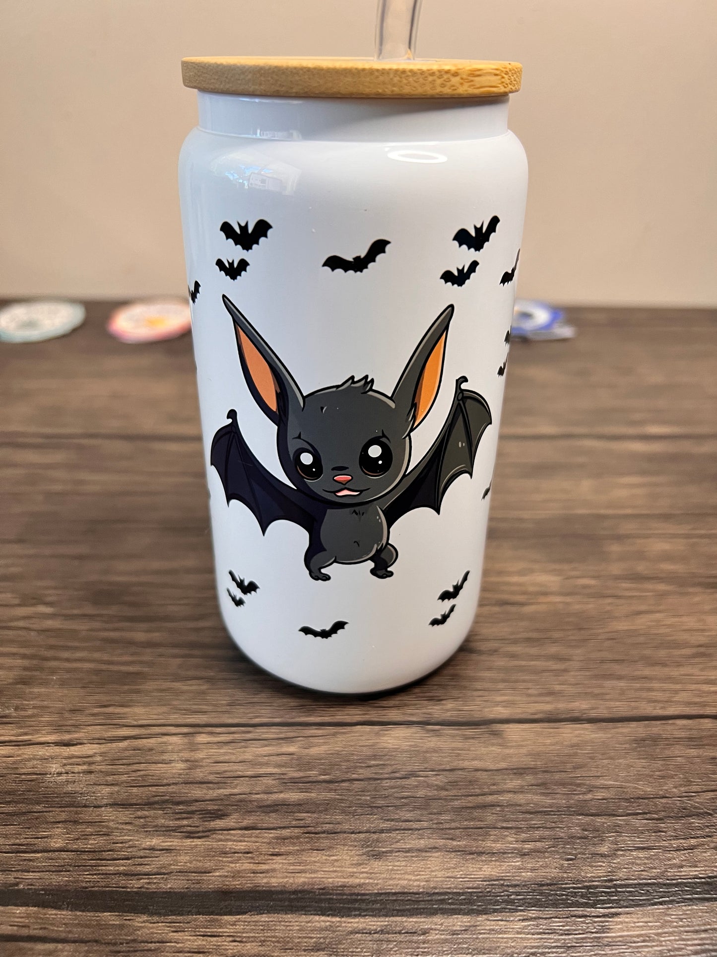 Cute Bat 16oz Glass Can