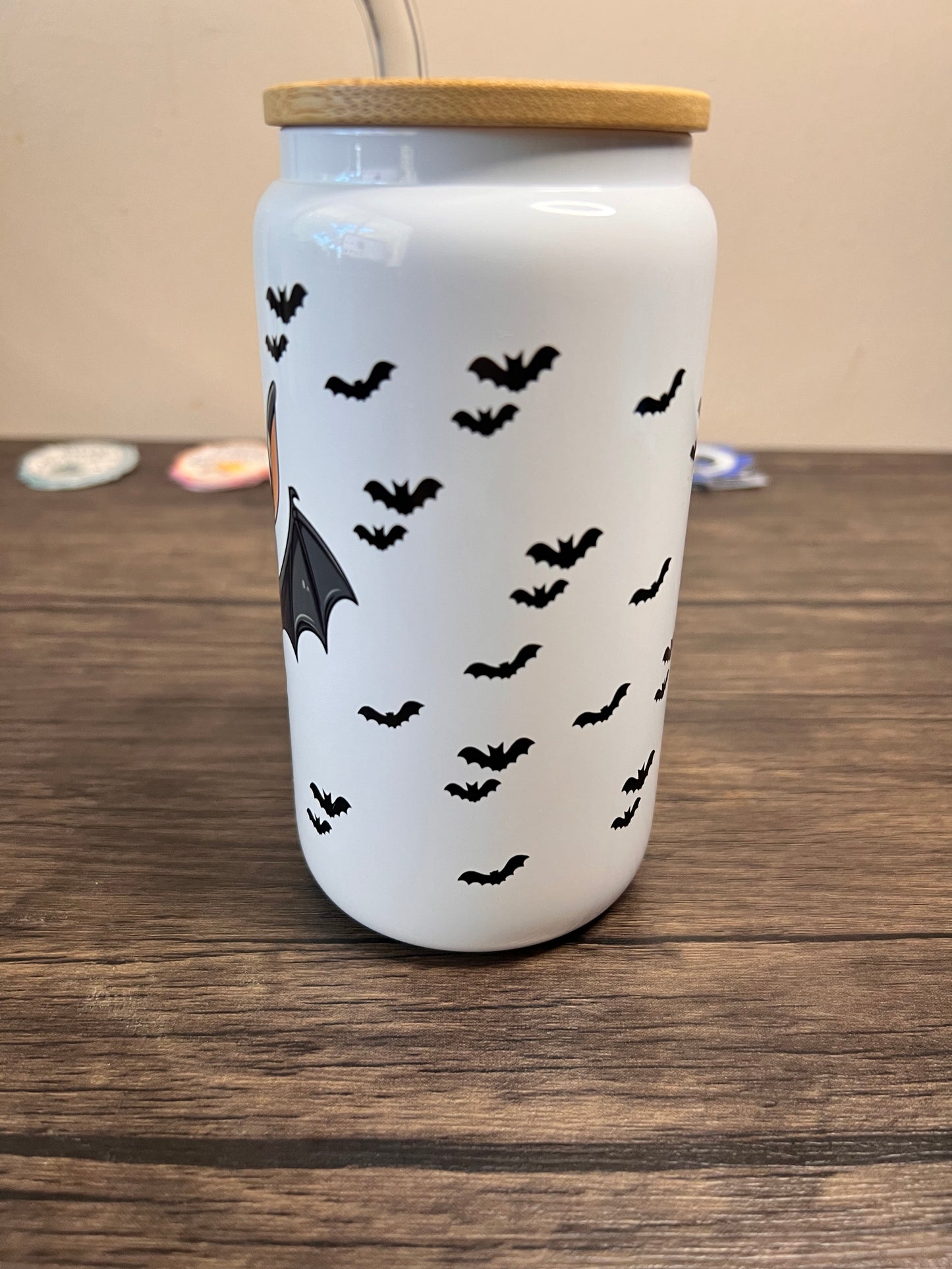 Cute Bat 16oz Glass Can