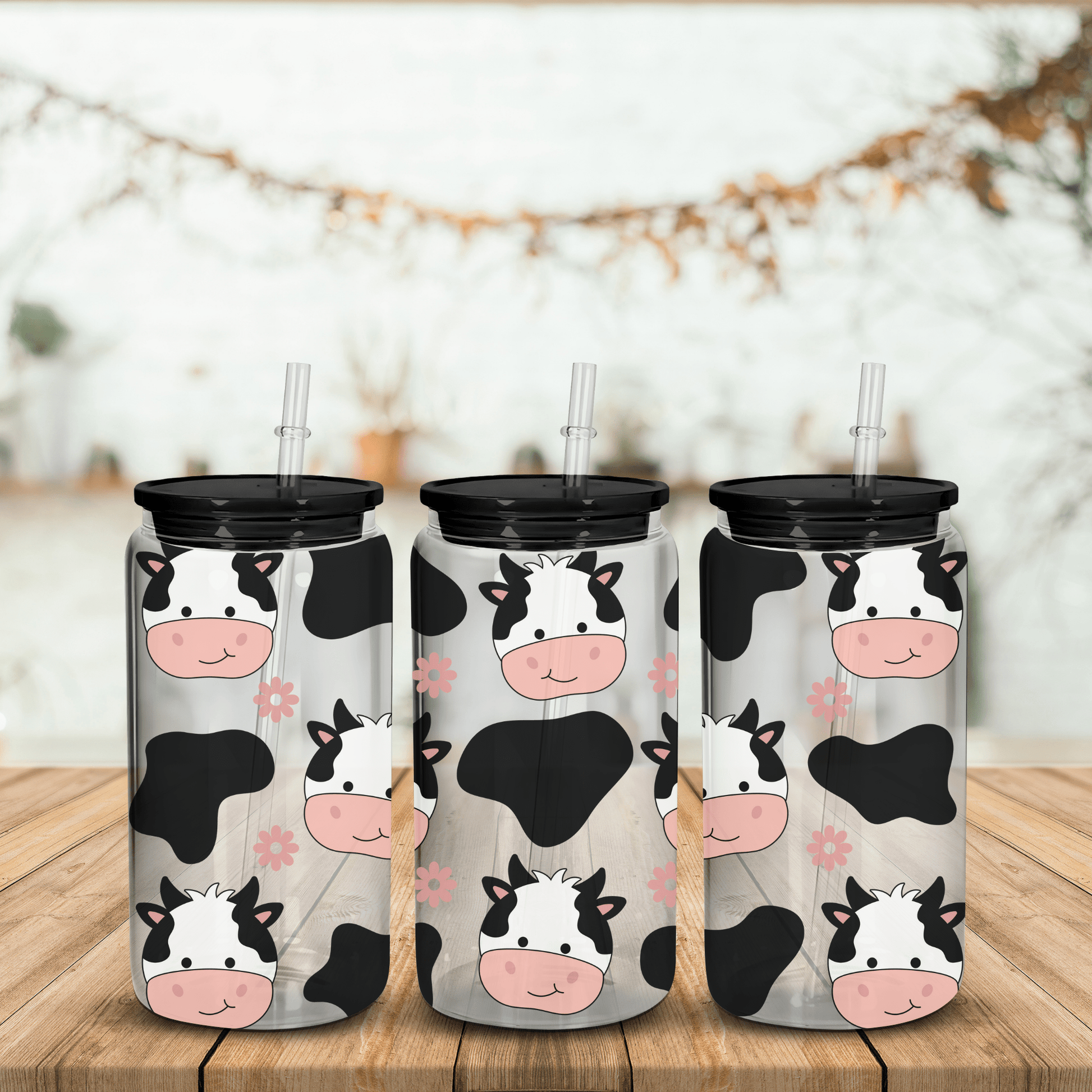 16oz Cow - print Glasses - Tyler's Table