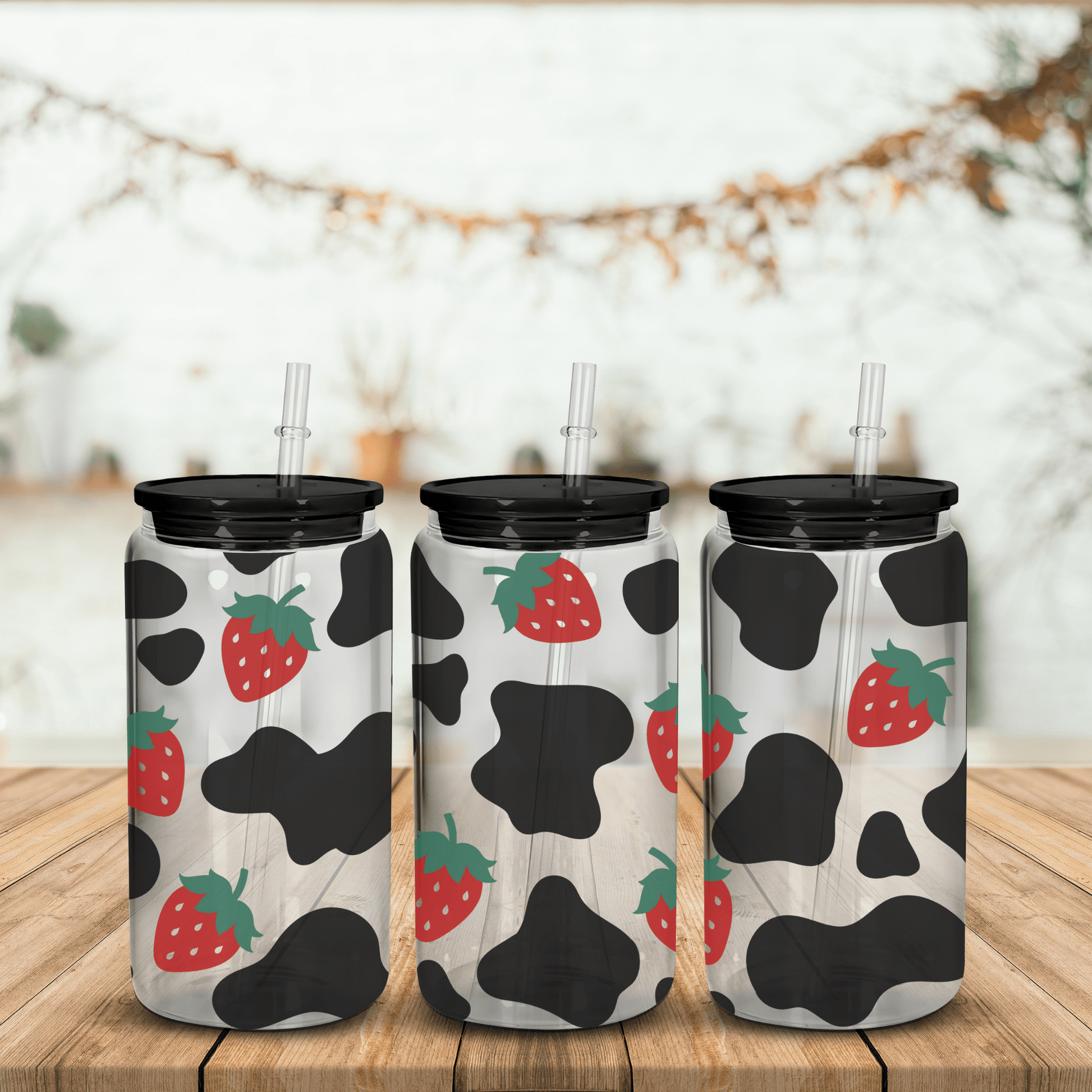 16oz Cow - print Glasses - Tyler's Table