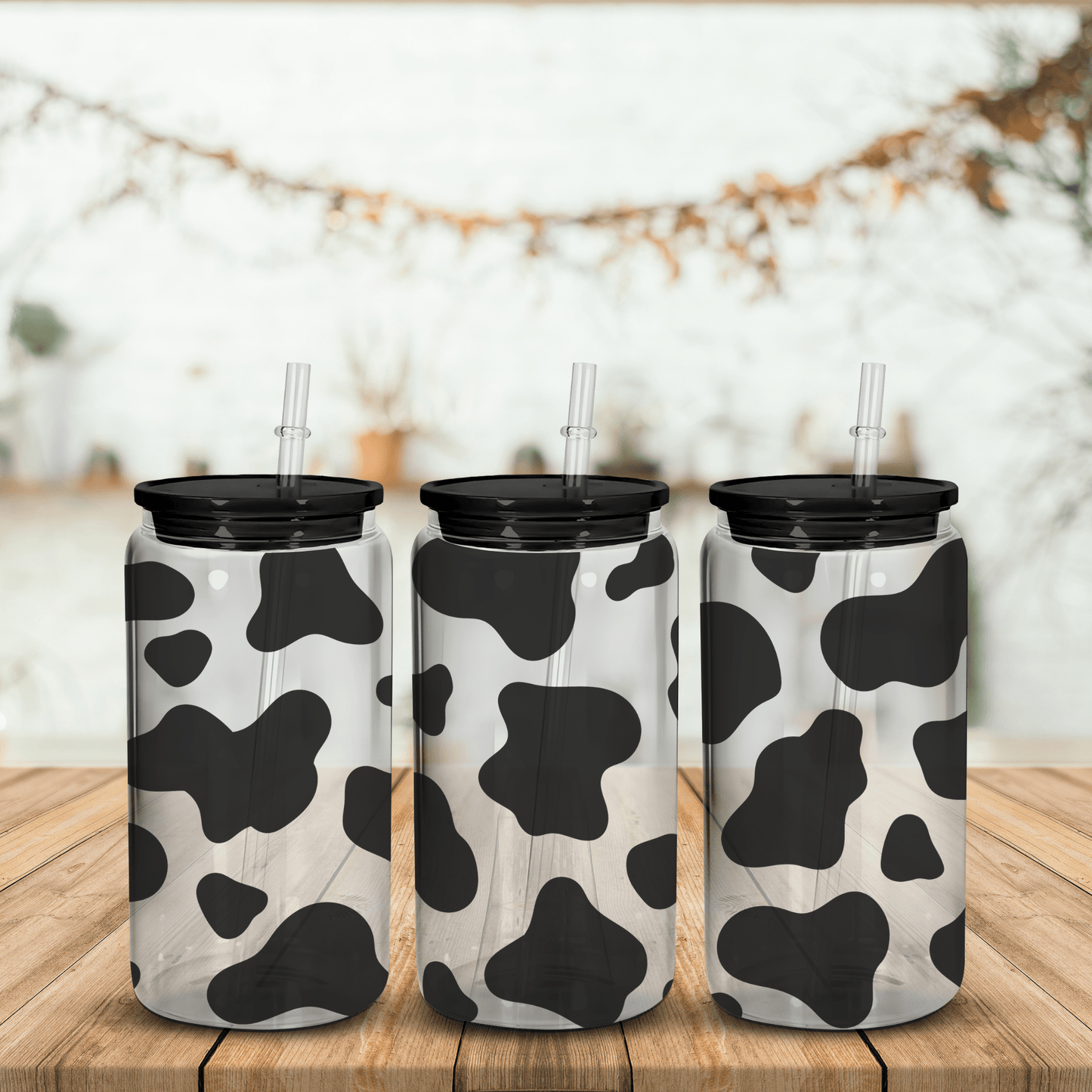 16oz Cow - print Glasses - Tyler's Table