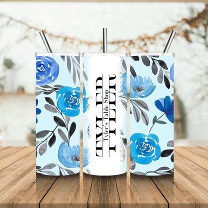 Blue Flowers Custom Tumbler - Tyler's Table