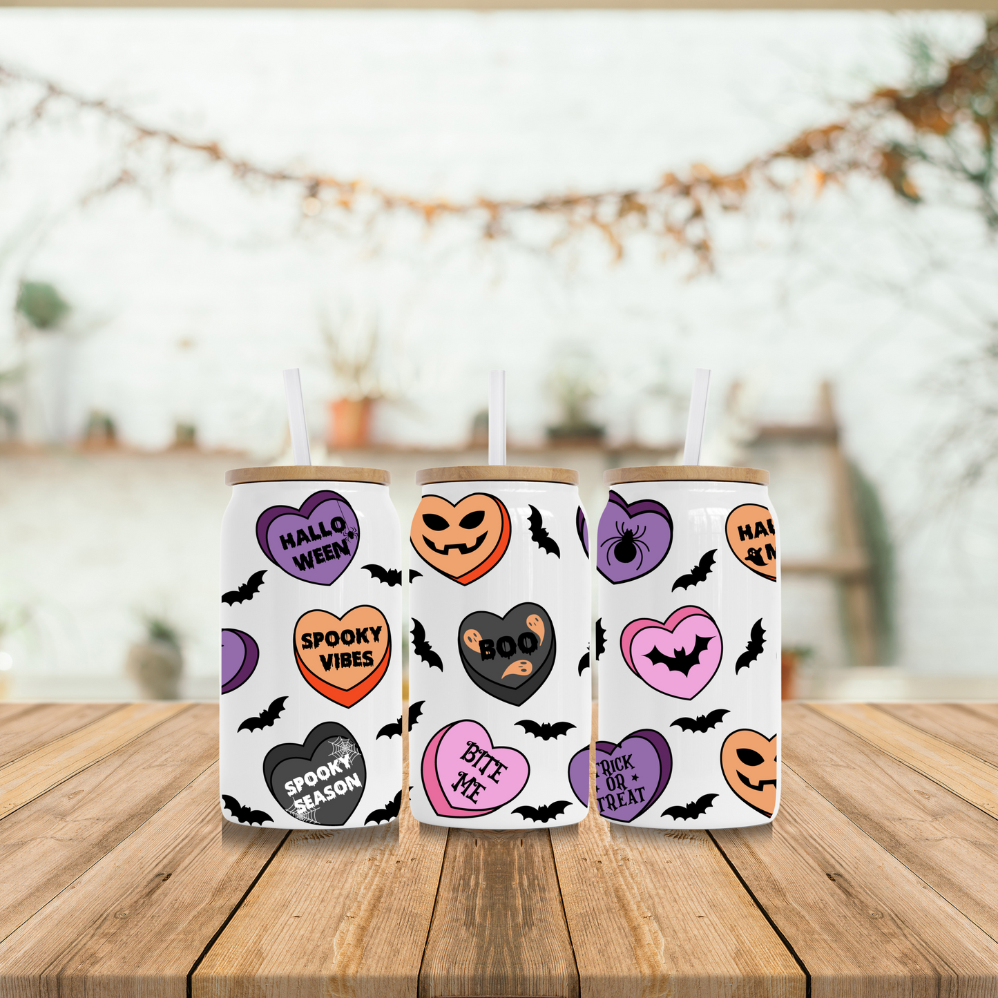 Halloween Candy Hearts 16oz Glass Can