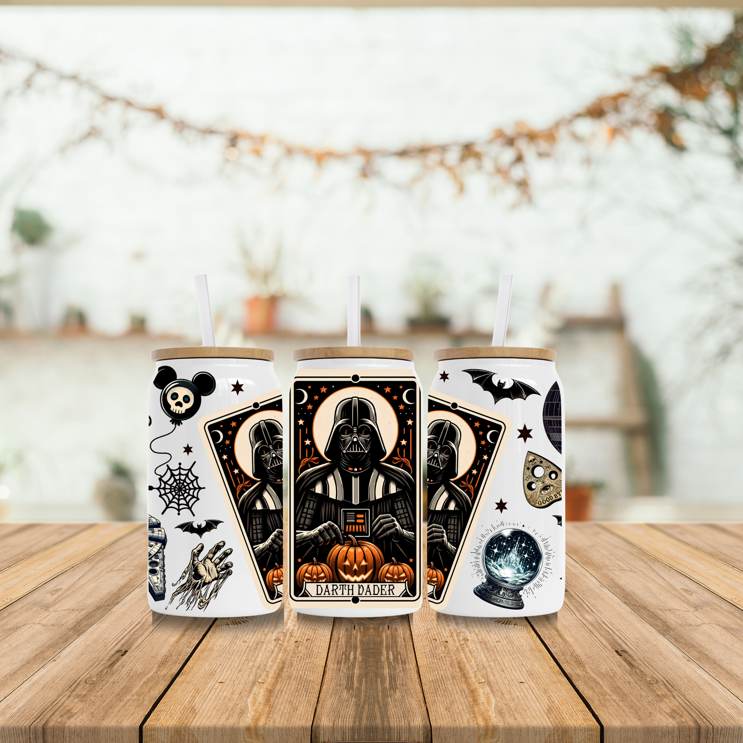 Halloween Vader Tarot 16oz Glass Can