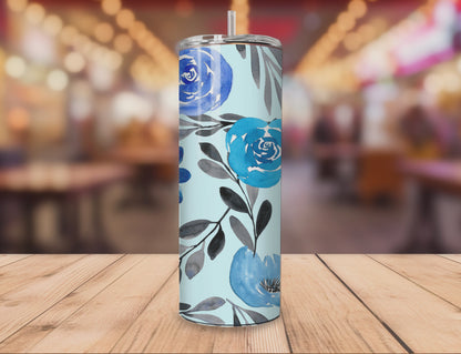 Blue Flowers Custom Tumbler