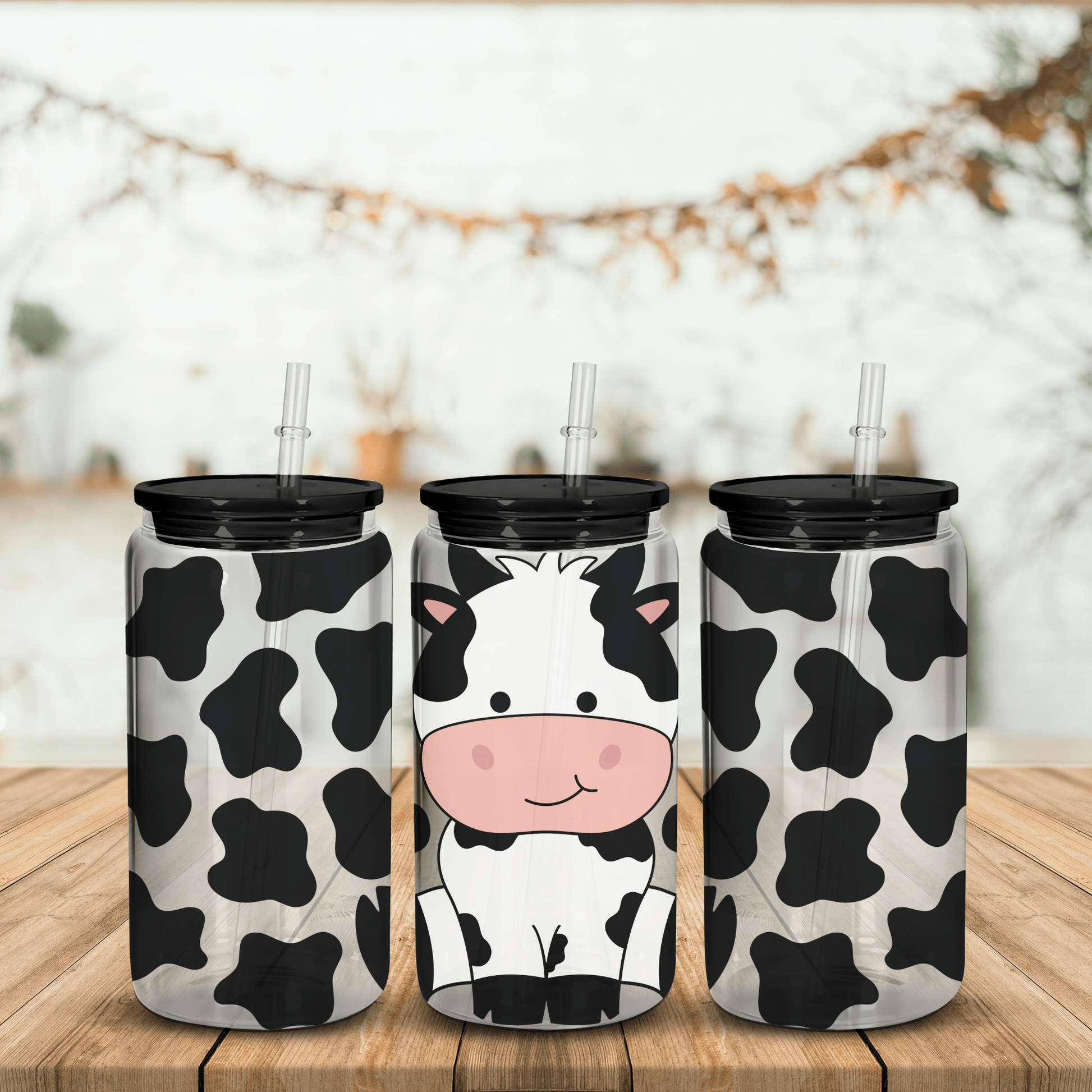 16oz Cow - print Glasses - Tyler's Table