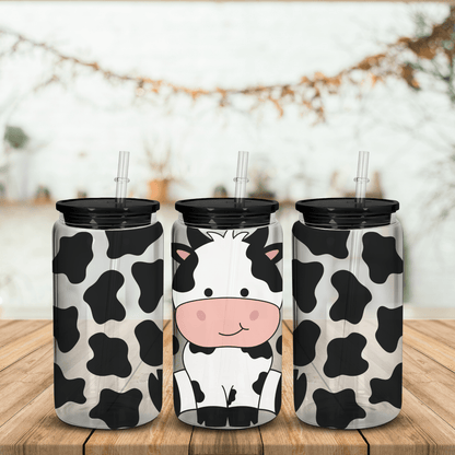 16oz Cow - print Glasses - Tyler's Table